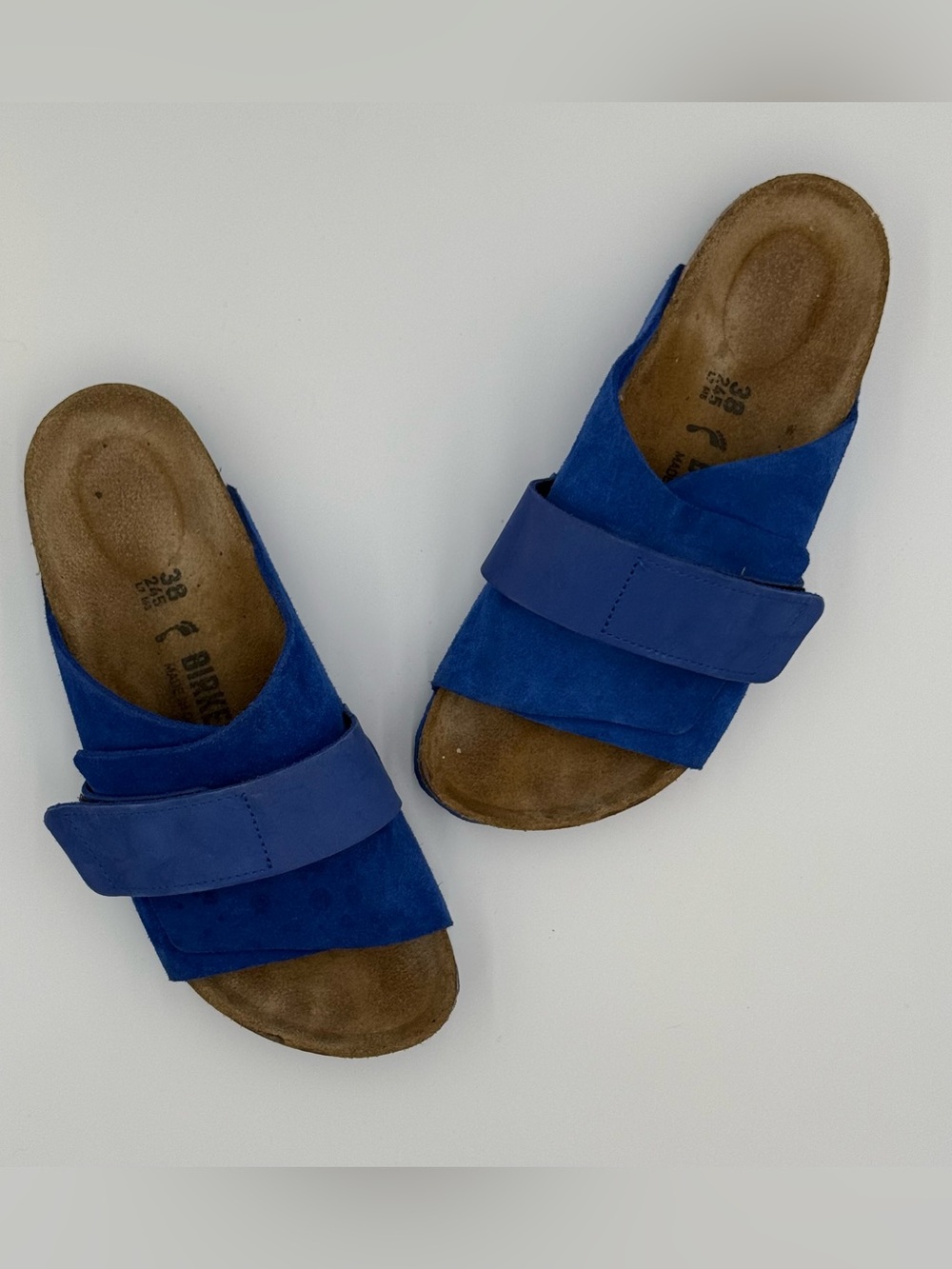 Birkenstock Kyoto Cobalt Blue Suede Slide Sandals Size 38